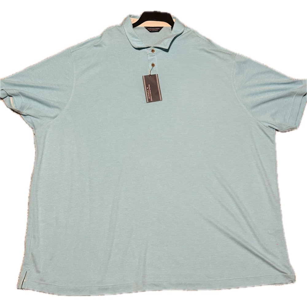 Roundtree & Yorke Mens 4XB Polo Shirt Blue White Micro Stripe Short Sleeve NWT